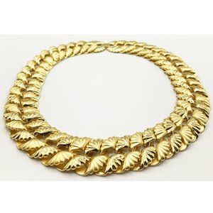 Elegant Vintage Gold Tone Metal Shell Necklace
